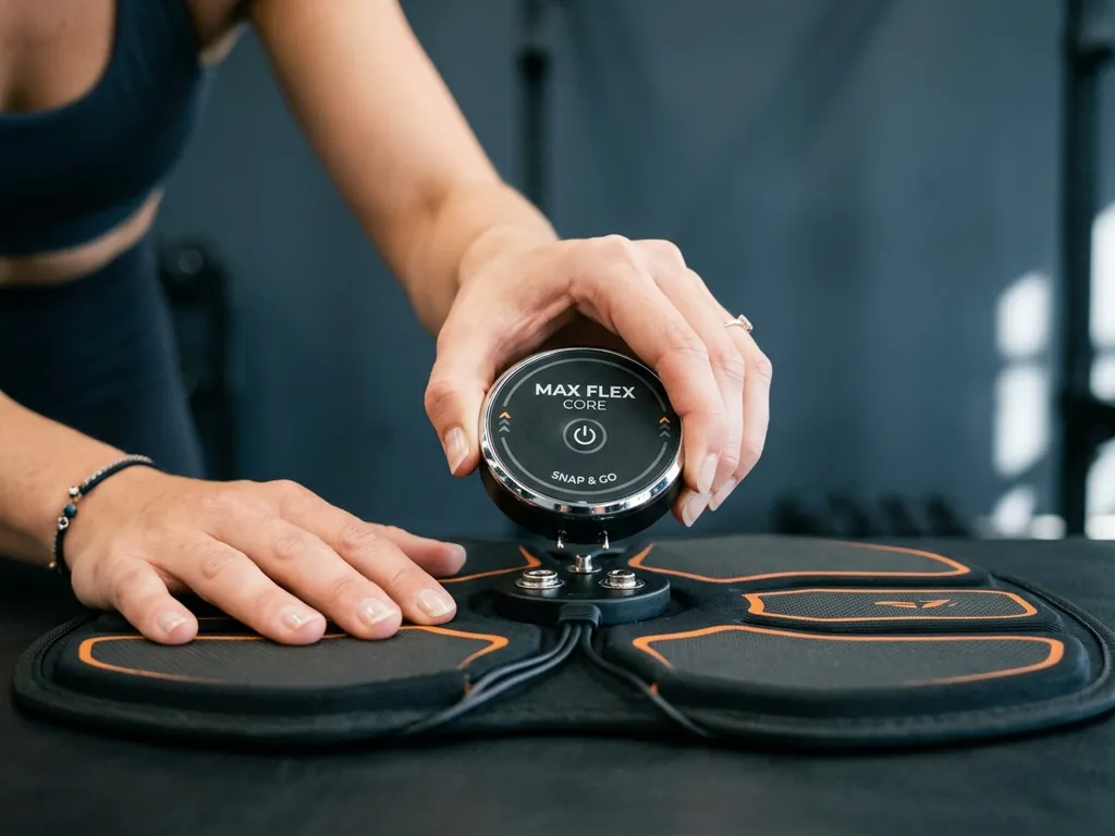 Step 1: Snapping the circular controller module onto the toning pad